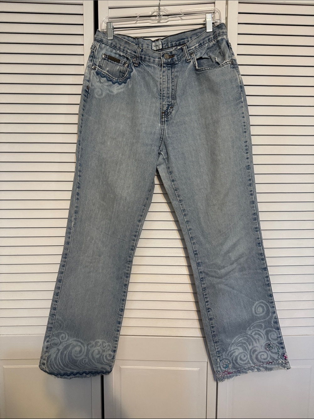 Calvin Klein Jeans Light Blue High-Rise Relaxed Straight Embroidered Jeans